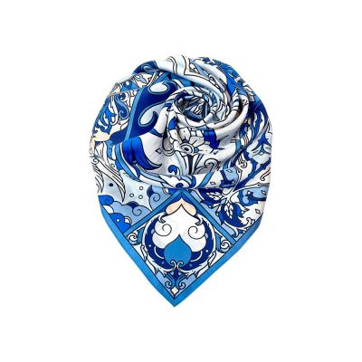 Платок Царевна-Лебедь 100% шелк, синий-1