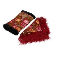 Подарочный набор: Павлопосадский платок, муфта, красный/разноцветный