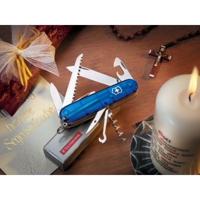Нож перочинный VICTORINOX Huntsman, 91 мм, 15 функций, полупрозрачный синий-1