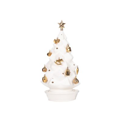 Подсвечник Новогодняя Ель (бисквит) с росписью игрушек золотом-0