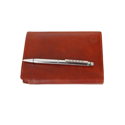 Бумажник для документов Cross Vachetta New Cognac, с ручкой Cross, кожа наппа, гладкая, рыже-корич.-1