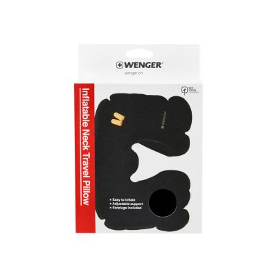 Подушка для самолёта WENGER, надувная, чёрная, флис, беруши в комплекте-3