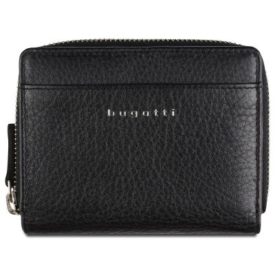 Кошелёк женский BUGATTI Lady Top, на молнии, чёрный, натуральная воловья кожа, 12х2,5х9 см-1