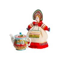 Набор Зимняя сказка: кукла на чайник, чайник заварной с росписью