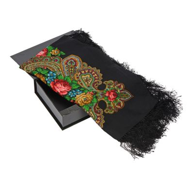 Павлопосадский платок, черный-0