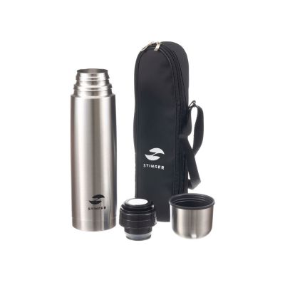 Термос Stinger с чехлом, 0,8 л, узкий, нержавеющая сталь, серебристый, 8,1 x 8,1 x 29,1 см-2