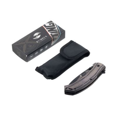 Нож складной Stinger, 120 мм, (чёрный), материал рукояти: дерево/сталь (серый), в картонной коробке-4