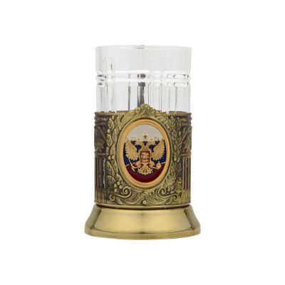 Подстаканник с хрустальным стаканом и ложкой РОССИЙСКИЙ-Л, золотистый/прозрачный-2