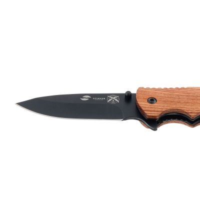 Нож складной Stinger, 120 мм, (чёрный), материал рукояти: дерево/сталь (коричневый)-3