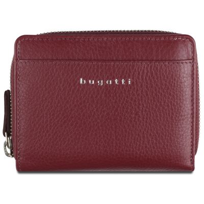 Кошелёк женский BUGATTI Lady Top, на молнии, красный, натуральная воловья кожа, 12х2,5х9 см-1