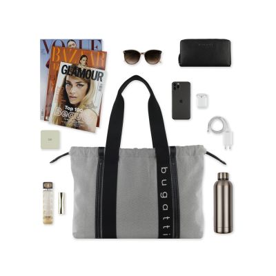 Сумка-шоппер женская BUGATTI Ambra, серо-черный цвет, хлопок/полиэстер, 45х10х34 см-5