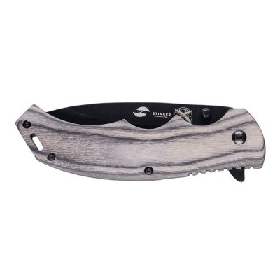 Нож складной Stinger, 120 мм, (чёрный), материал рукояти: дерево/сталь (серый), в картонной коробке-1