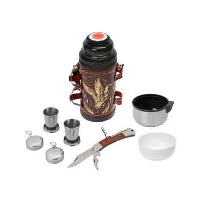 Термос в кожаном чехле, 1,2л, бордовая кожа-4