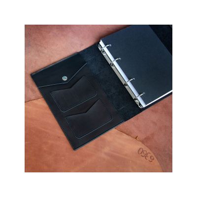 Блокнот кожаный А5 на кольцах, черный-3