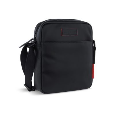 Сумка наплечная мужская BUGATTI Clark, чёрная, воловья кожа/полиэстер, 18х5,5х20 см, 2 л-0