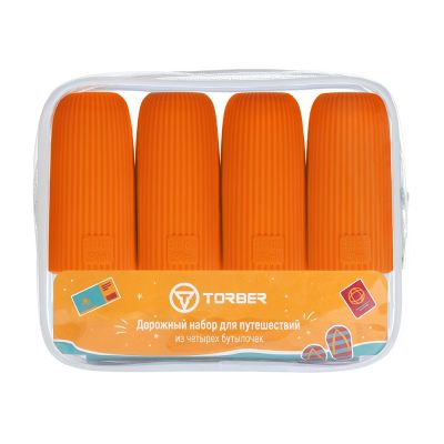 Дорожный набор бутылочек TORBER (4 пр.), силикон, оранжевый-2