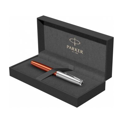 Ручка-роллер Parker Sonnet Essentials Orange SB Steel CT, цвет чернил black,перо: F, в подарочной упаковке.-7