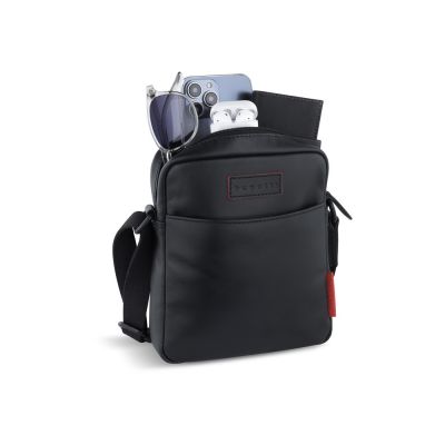 Сумка наплечная мужская BUGATTI Clark, чёрная, воловья кожа/полиэстер, 18х5,5х20 см, 2 л-4