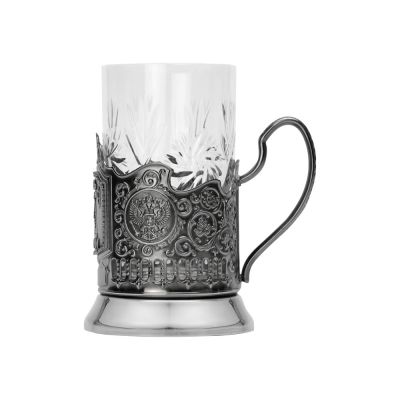 Подстаканник с хрустальным стаканом и ложкой Нефтяной, серебристый/прозрачный-2