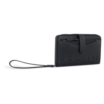 Кошелёк женский BUGATTI Daphne с ключницей, чёрный цвет, воловья кожа/полиэстер, 19х3х11 см-0