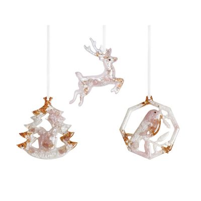 Елочные игрушки ( Снегирь+ Олень+ Ель) Розовый кварц-0