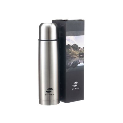 Термос Stinger с чехлом, 0,8 л, узкий, нержавеющая сталь, серебристый, 8,1 x 8,1 x 29,1 см-3