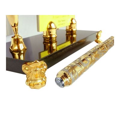 Подставка под визитки с шариковой ручкой, золотистый/черный-4