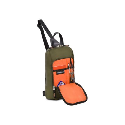 Рюкзак SWISSGEAR с одним плечевым ремнем, зеленый/оранжевый, полиэстер рип-стоп, 18 x 5 x 33 см, 4 л-5