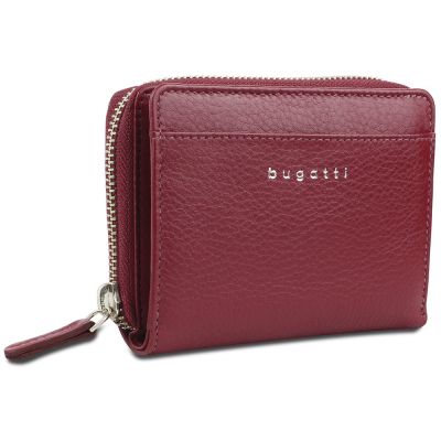 Кошелёк женский BUGATTI Lady Top, на молнии, красный, натуральная воловья кожа, 12х2,5х9 см-0