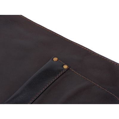 Фартук из натуральной кожи, материал: натуральная кожа КРС, цвет фартука: темно-коричневый, цвет ремней: коричневый тёмный, фурнитура из металлического сплава ЦАМ, цвет фурнитуры: антик, размер универсальный-7