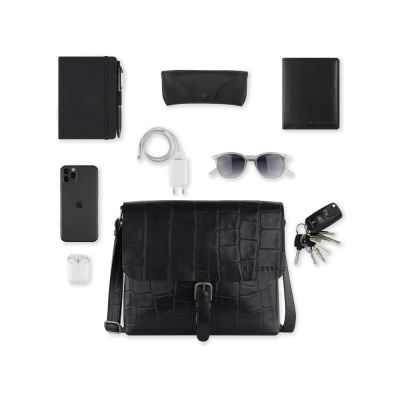 Сумка-мессенджер мужская BUGATTI Nevio, чёрная, воловья кожа/хлопок, 30,5х7х25 см, 5 л-5