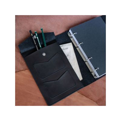 Блокнот кожаный А5 на кольцах, черный-5