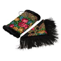 Подарочный набор: Павлопосадский платок, муфта, черный/разноцветный