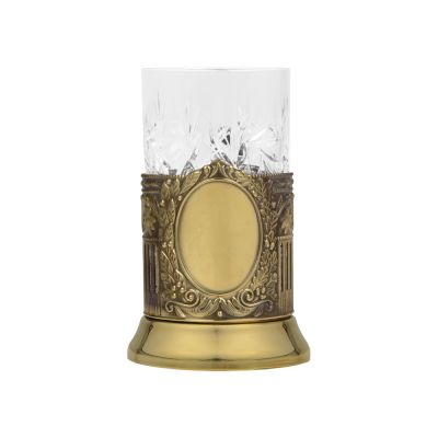 Подстаканник с хрустальным стаканом Базовый-Л, золотистый/прозрачный-2