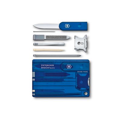 Швейцарская карточка VICTORINOX SwissCard Quattro, 14 функций, полупрозрачная синяя-2