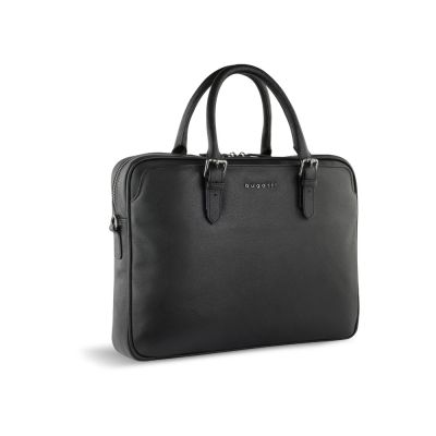 Портфель женский BUGATTI Bella, чёрный, воловья кожа/полиэстер, 38х6,5х27 см-0