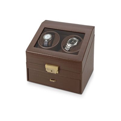 Шкатулка кожаная для часов с автоподзаводом Респект, коричневый-1