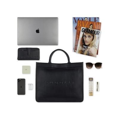 Сумка-тоут женская BUGATTI Daphne, чёрный цвет, воловья кожа/полиэстер, 41х15х34,5 см-4