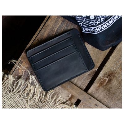 Картхолдер кожаный для автодокументов, черный-0