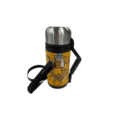 Термос в кожаном чехле, 1,2л, рыжая кожа-2