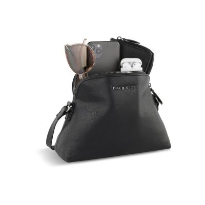 Сумка наплечная женская BUGATTI Bella, чёрная, воловья кожа/полиэстер, 23х8х17 см-8