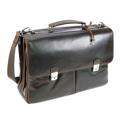 Портфель BUGATTI Romano 15'', коричневый, натуральная воловья кожа, 43х13х32 см-0