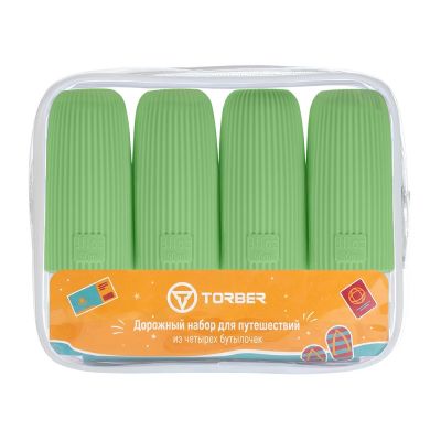 Дорожный набор бутылочек TORBER (4 пр.), силикон, салатовый-2