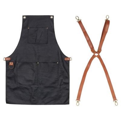 Набор: фартук из натуральной кожи в тубусе, черный с рыжими ремнями-1