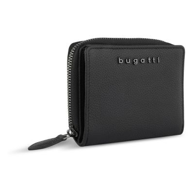 Кошелёк женский BUGATTI Bella, с RFID защитой, чёрный, воловья кожа/полиэстер, 12х2,5х9,5 см-0