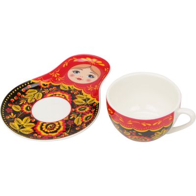 Набор Моя Россия: чайно-кофейная пара Матрешка, хохлома и книга Россия на англ. языке-2
