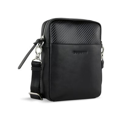 Сумка наплечная мужская BUGATTI Comet, чёрная, воловья кожа/полиэстер, 17х4,7х21 см-0