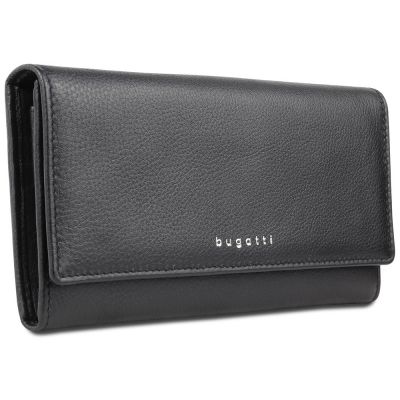 Кошелёк женский BUGATTI Lady Top, чёрный, натуральная воловья кожа, 20х2,5х10,5 см-0
