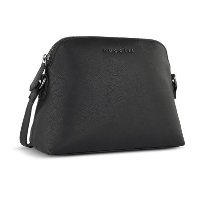 Сумка наплечная женская BUGATTI Bella, чёрная, воловья кожа/полиэстер, 23х8х17 см-0