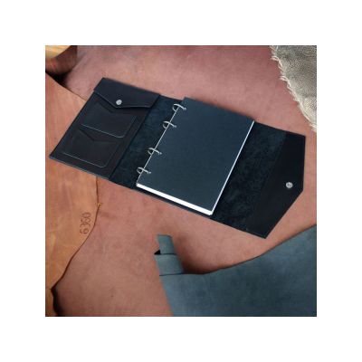 Блокнот кожаный А5 на кольцах, черный-2